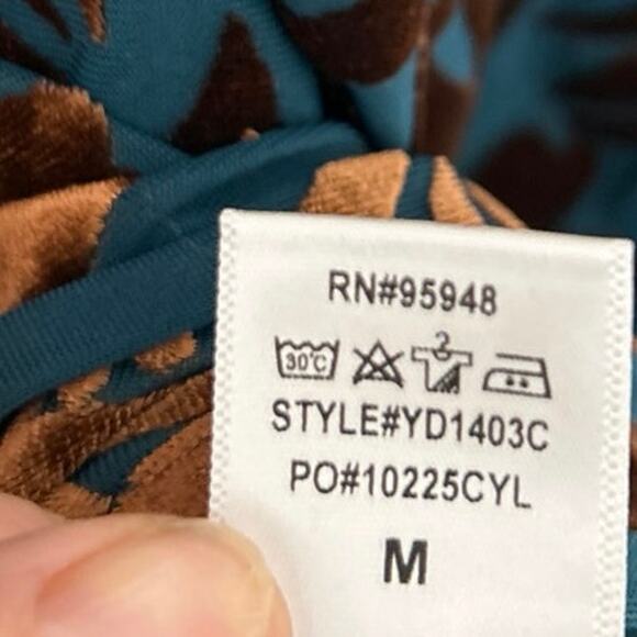 Cozy Co Burnout Velvet Floral Button Front Shirt Dress Teal Brown Medium Boho - Picture 14 of 14